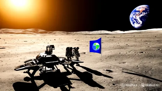 Astronauts Plant Earth Flag on Lunar Landscape – AI Generated Video | Hailuo AI