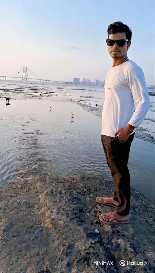 Golden Hour Portrait: Man by Water at Dusk – AI Generated Video | Hailuo AI