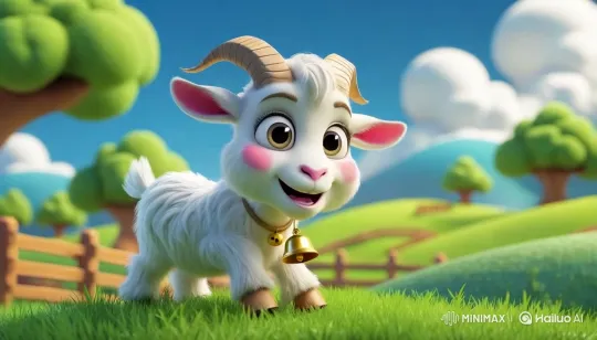Cartoon Goat Enjoying Pasture on Serene Farm – AI Generated Video | Hailuo AI