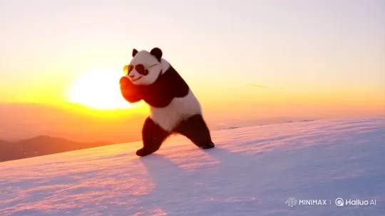 Panda Dance on Snowy Peak at Sunrise – AI Generated Video | Hailuo AI