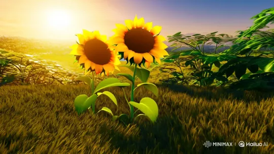 Vibrant Sunflowers in Lush Field Amidst Golden Glow – AI Generated Video | Hailuo AI