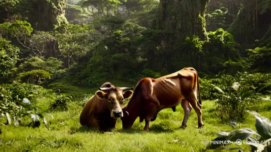 Cow Protects Calf from Lion Attack in Jungle Drama – AI Generated Video | Hailuo AI