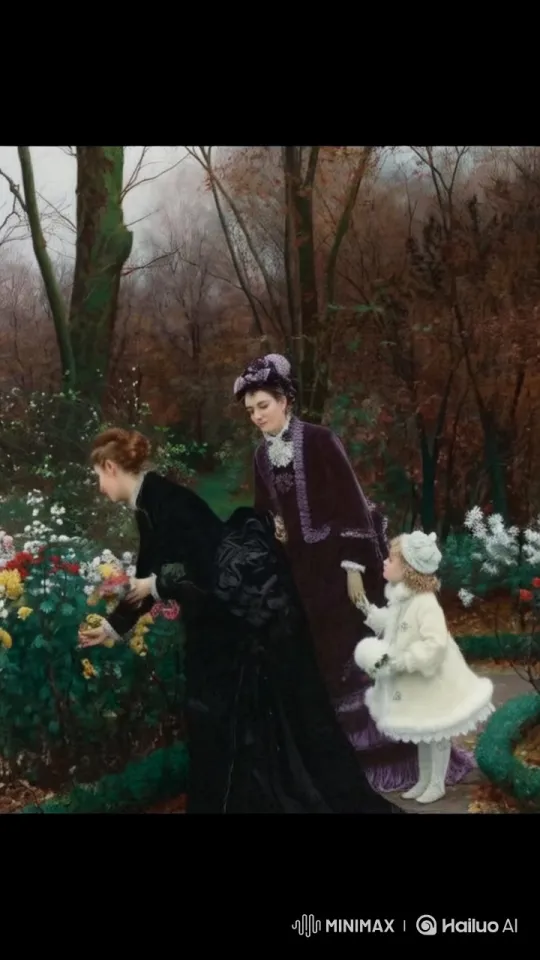 Autumn Garden: Women and Child Pick Flowers – AI Generated Video | Hailuo AI