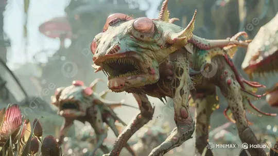 Extraterrestrial Ecosystem: Vibrant Creatures in Mysterious Habitat – AI Generated Video | Hailuo AI