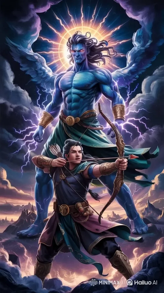 Divine Warrior Faces Off in Mystical Fantasy Landscape – AI Generated Video | Hailuo AI