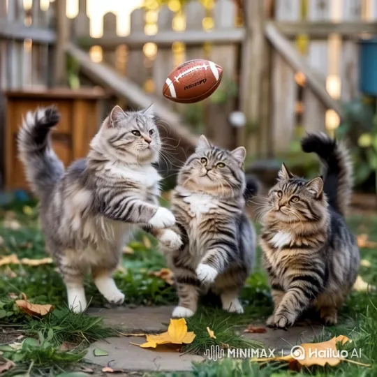 Fluffy Tabby Cats Play with Floating Football – AI Generated Video | Hailuo AI