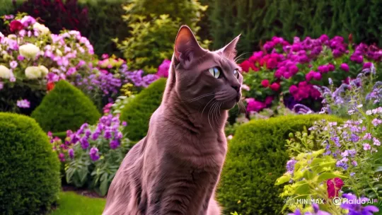 Regal Cat in a Lush Garden's Serenity – AI Generated Video | Hailuo AI