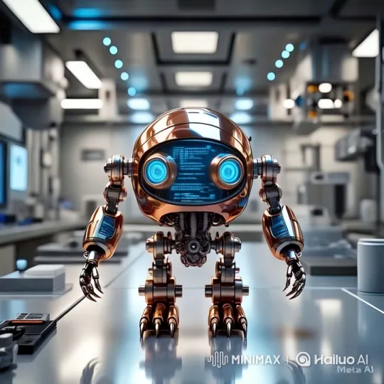 Futuristic Copper Robot in Advanced Lab Setting – AI Generated Video | Hailuo AI