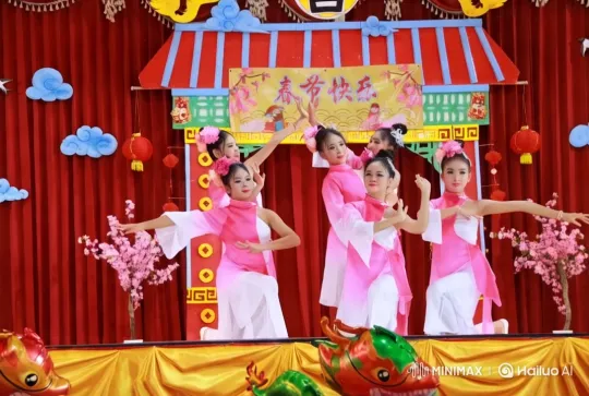 Chinese Dance Performance with Elegant Costumes and Vibrant Decor – AI Generated Video | Hailuo AI