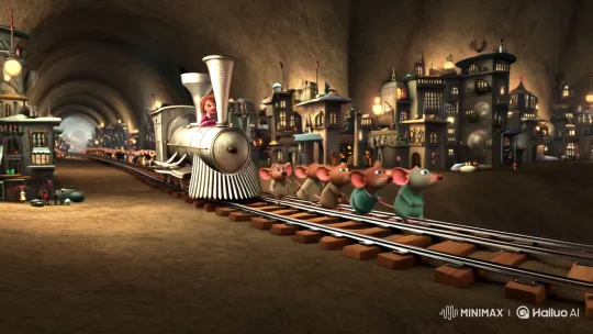 Miniature City Train Navigates Collapse and Adventure – AI Generated Video | Hailuo AI
