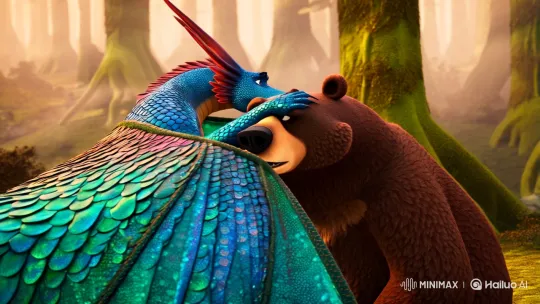 Dragon Envelops Bear in Mystical Forest Embrace – AI Generated Video | Hailuo AI