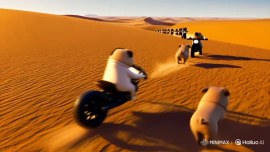 Pugs on Motorcycles Conquer the Sahara Desert – AI Generated Video | Hailuo AI
