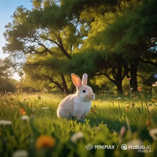 Charming Rabbit in Serene Meadow with Wildflowers – AI Generated Video | Hailuo AI