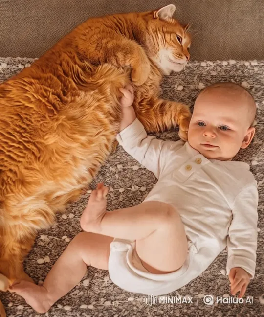 Baby and Cat Bonding on Cozy Blanket – AI Generated Video | Hailuo AI