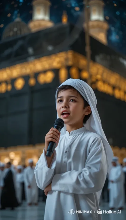 Young Boy Sings Naat at Kaaba with Spiritual Elegance – AI Generated Video | Hailuo AI