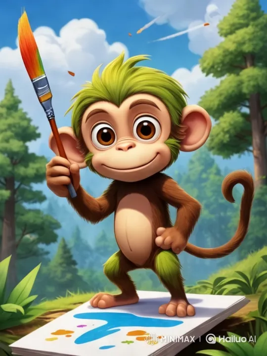 Creative Monkey Artist in Lush Forest Setting – AI Generated Video | Hailuo AI