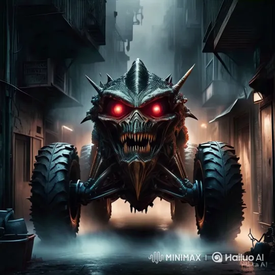 Horror Short Film: Monster Vehicle in Foggy Alley – AI Generated Video | Hailuo AI