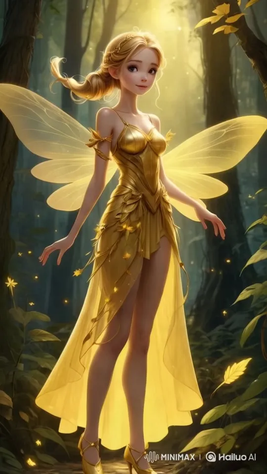 Golden-Lit Fairy in Enchanted Forest Setting – AI Generated Video | Hailuo AI