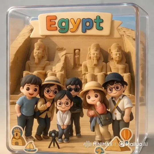 Egyptian Monument: Six Characters Pose in Grandeur – AI Generated Video | Hailuo AI