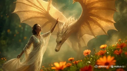 Mystical Dragon and Woman in Enchanted Grove – AI Generated Video | Hailuo AI