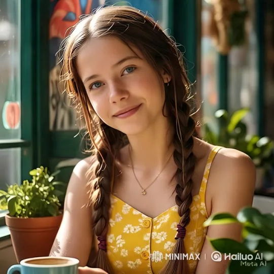 Young Woman Enjoying Coffee in Aesthetic Café Setting – AI Generated Video | Hailuo AI