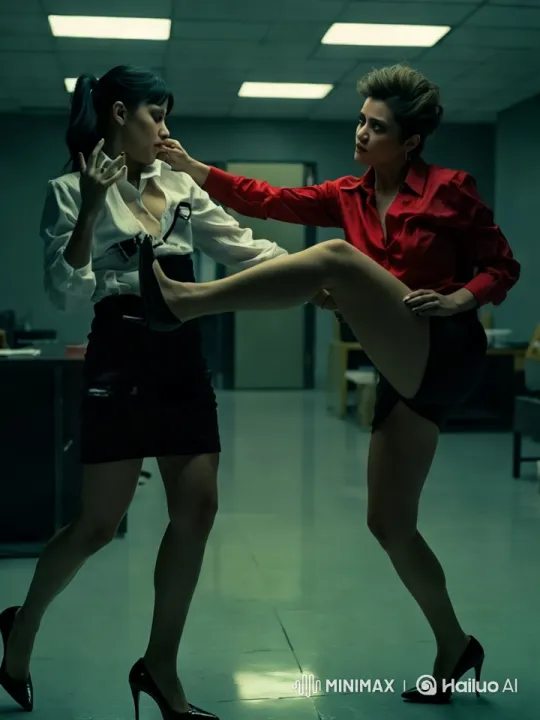 Fierce Fight Between Secretary Duo in High Heels – AI Generated Video | Hailuo AI