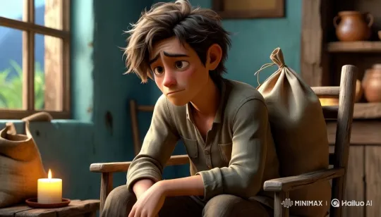 Melancholic Young Man in Rustic Setting – AI Generated Video | Hailuo AI