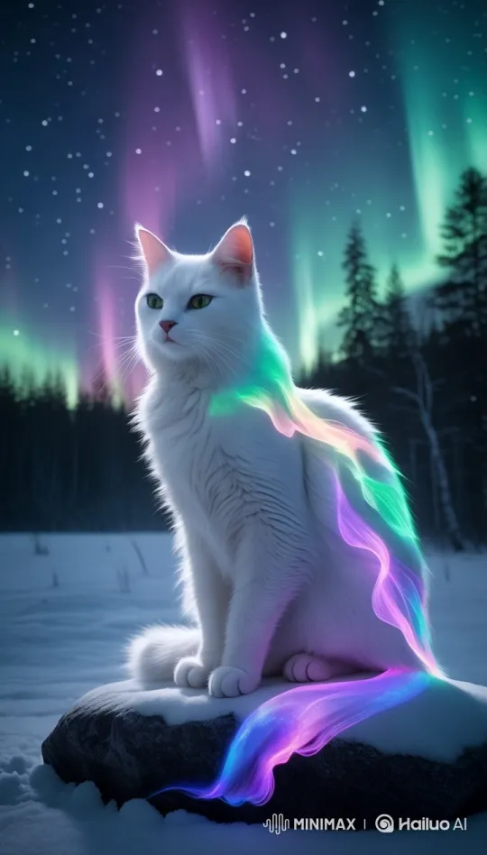 Majestic White Cat Explores Enchanted Winter Landscape – AI Generated Video | Hailuo AI