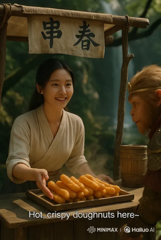 Sun Wukong Meets Bé Nhục at Fruit Mountain's Dawn – AI Generated Video | Hailuo AI