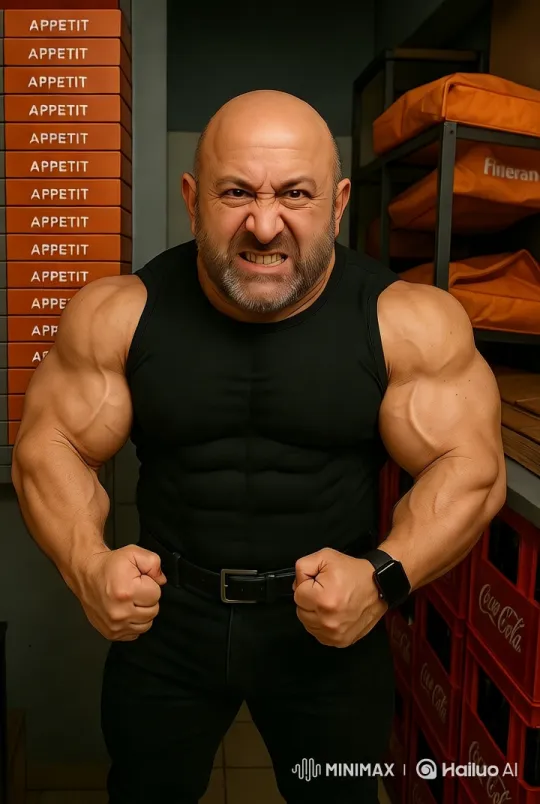 Powerful Man Showcases Physique in Organized Storage Room – AI Generated Video | Hailuo AI
