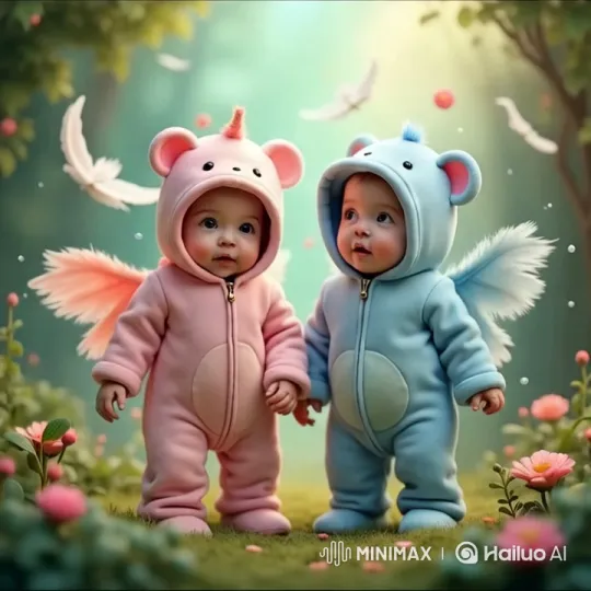 Toddlers Embrace in Whimsical Animal Onesies – AI Generated Video | Hailuo AI