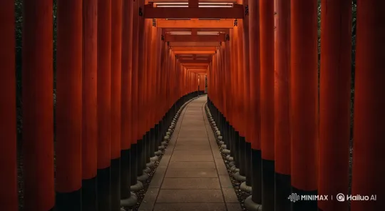 Dynamic Exploration of Vibrant Red Torii Gates – AI Generated Video | Hailuo AI