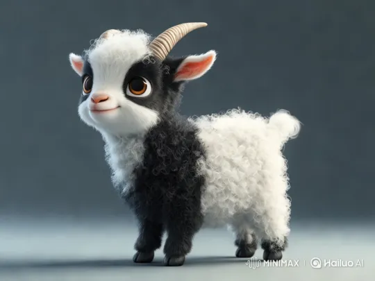 Whimsical Play of a Curly-Furred Baby Goat – AI Generated Video | Hailuo AI