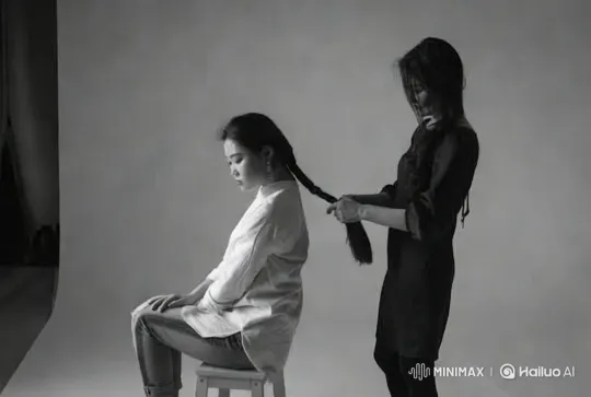 Artistic Braiding Session in Minimalist Studio – AI Generated Video | Hailuo AI