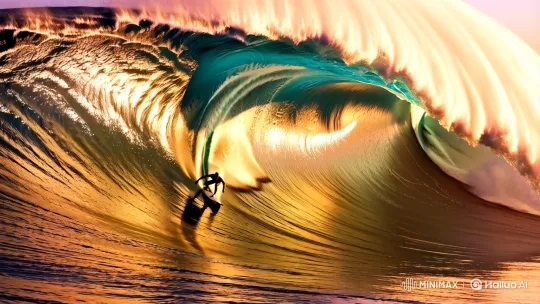 Surfer's Triumphant Ride Through a Wave's Barrel – AI Generated Video | Hailuo AI