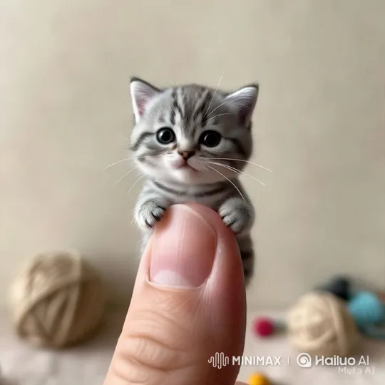 Adorable Kitten on Thumb: Close-Up Exploration – AI Generated Video | Hailuo AI