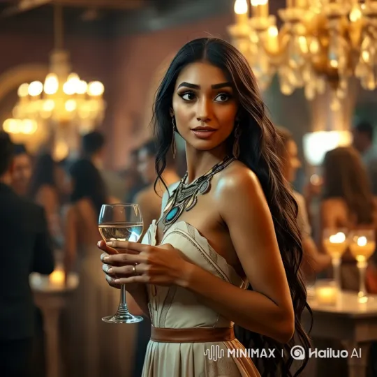 Woman in Elegant Gown Sips Wine in Opulent Setting – AI Generated Video | Hailuo AI
