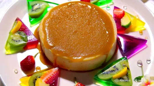 Elegant Dessert Display with Caramel Flan and Fruit Jellies – AI Generated Video | Hailuo AI