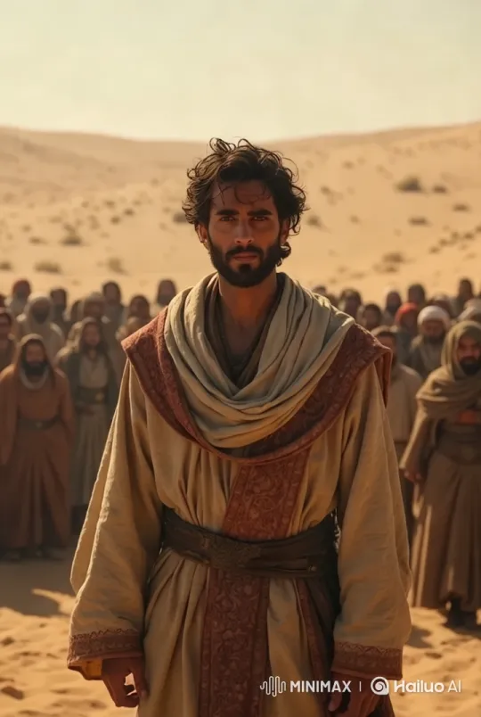 Ancient Middle Eastern Man Addresses Crowd in Desert Setting – AI Generated Video | Hailuo AI