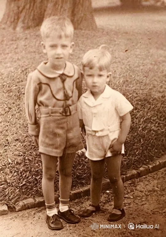 Nostalgic Scene of Two Boys Hugging in Vintage Clothing – AI Generated Video | Hailuo AI