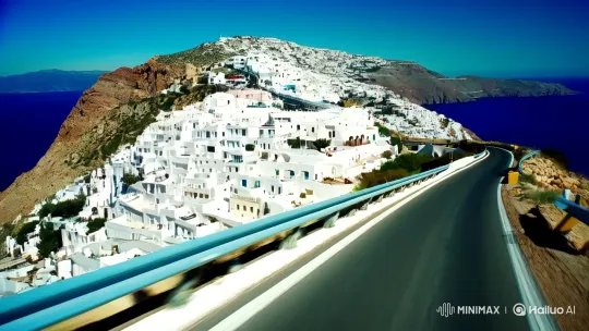 Santorini Cliffside Drive: High-Speed, High-Altitude Thrill – AI Generated Video | Hailuo AI