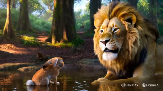 Rabbit and Lion: A Moment of Friendship in the Forest – AI Generated Video | Hailuo AI