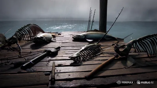 Abandoned Dock: Haunting Encounter with Pharaonic Phantom Fish – AI Generated Video | Hailuo AI