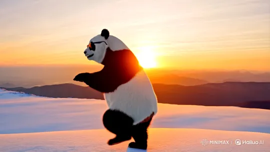 Stylized Panda Dance on Snowy Peak at Dawn – AI Generated Video | Hailuo AI