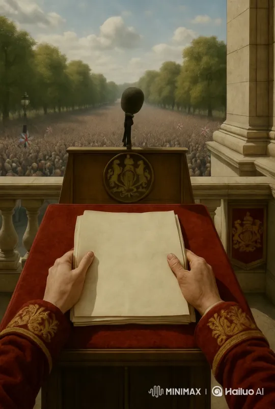 Royal Figure Addresses Enthusiastic Crowd from Palace Balcony – AI Generated Video | Hailuo AI