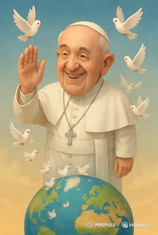 Religious Figure Symbolizes Global Peace with Doves and Globe – AI Generated Video | Hailuo AI