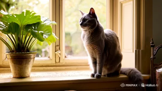 Graceful Cat in Sunlit Vintage Room – AI Generated Video | Hailuo AI