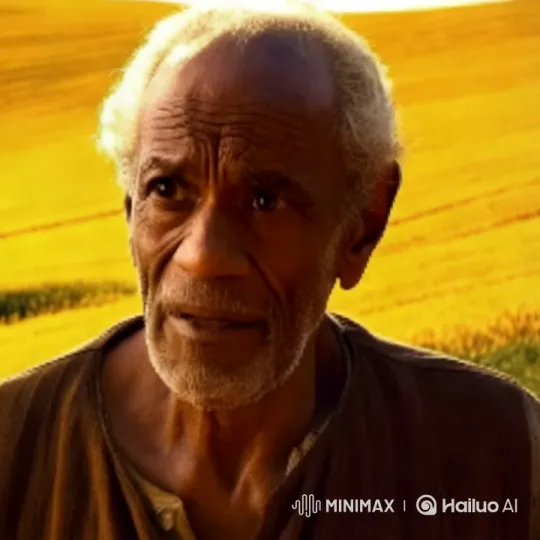 Elderly Man Laughs in Golden Wheat Field Sunset – AI Generated Video | Hailuo AI