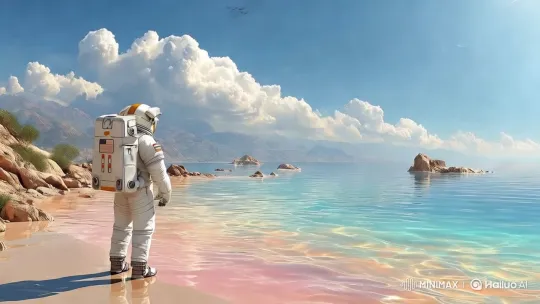 Astronaut Explores Alien Beach in 6-Second Cinematic Clip – AI Generated Video | Hailuo AI