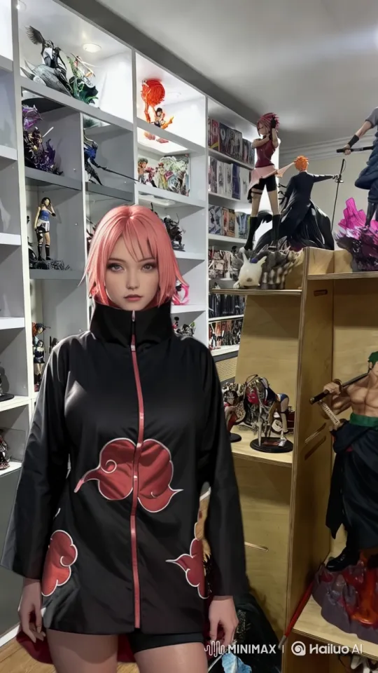 Girl with Pink Hair in Anime-Themed Room – AI Generated Video | Hailuo AI